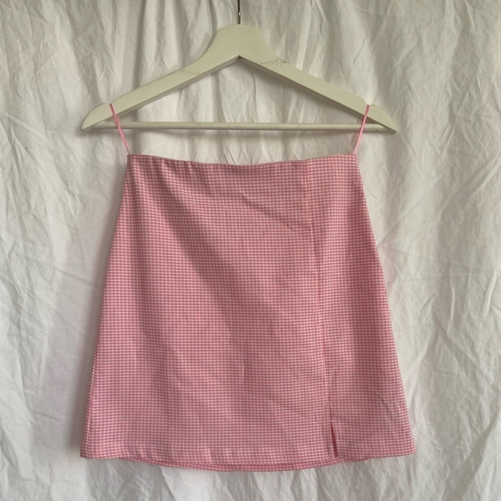 TOPSHOP pink mini single layered plaid skirt Size 4 NEW - Picture 2 of 12